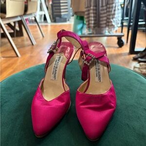 Manolo Blahnik Fuchsia Satin Heels